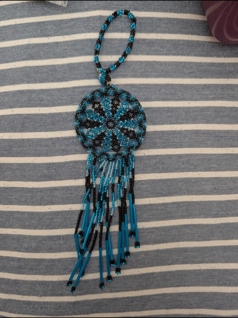 Native American Handmade Blue and Black Beaded Dreamcatcher
